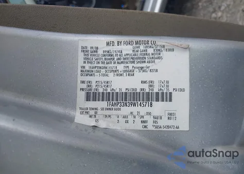 2009 Ford Focus Ses z USA, uszkodzony, nr VIN 1FAHP33N39W145718